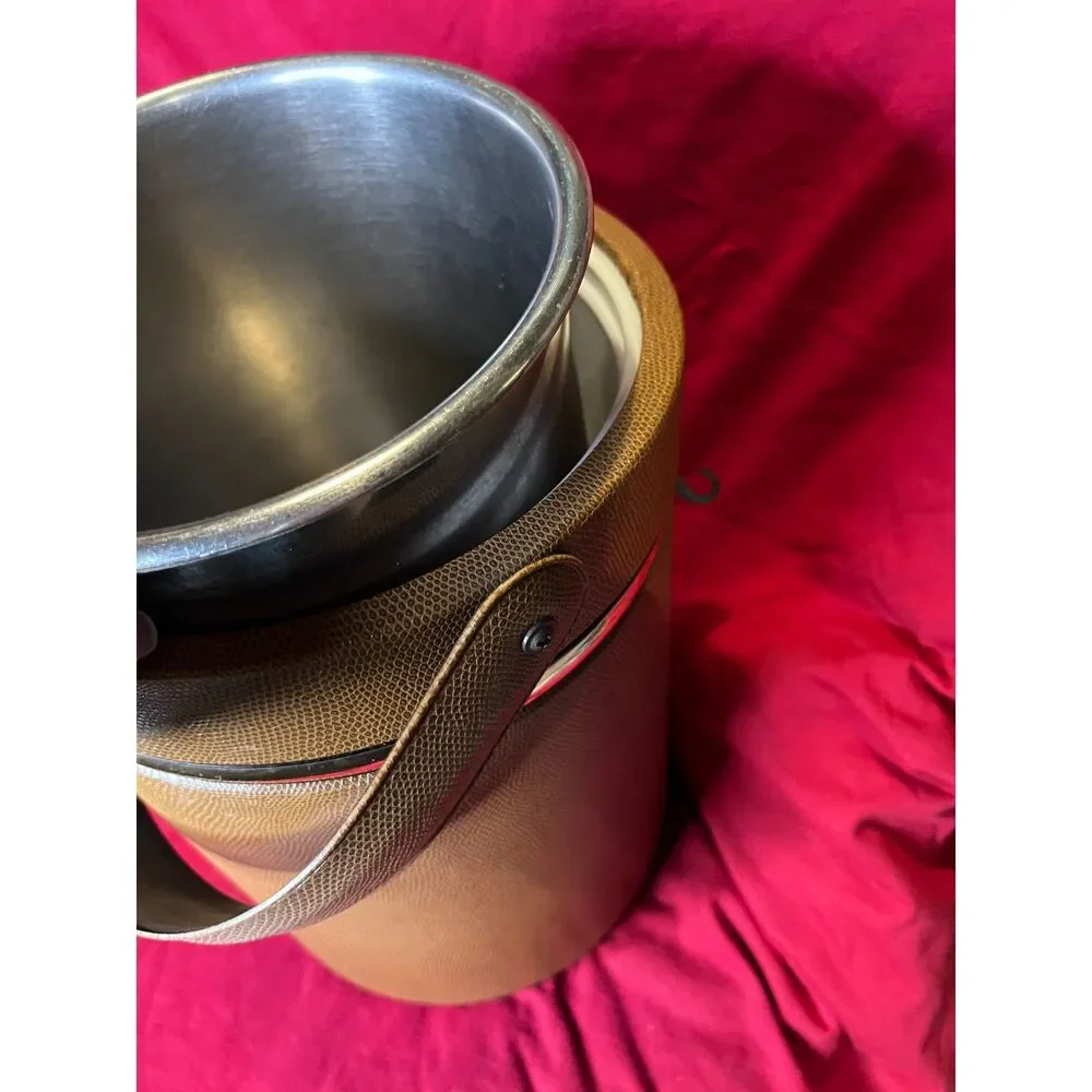 Vintage Georges Briard Faux Leather Ice Bucket with Metal Insert, Metal Tongs